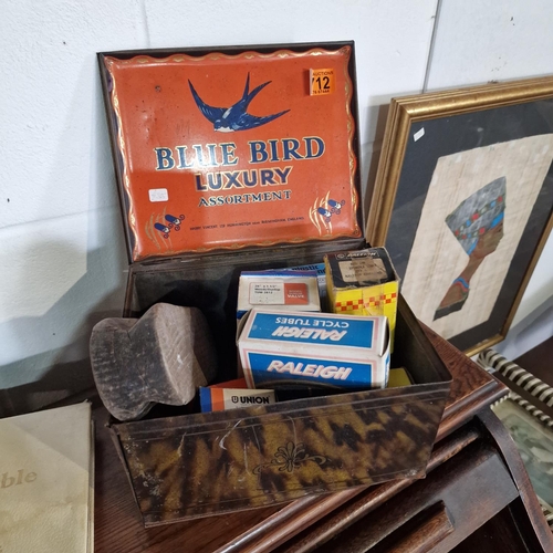 712 - A Bluebird Tin Box With Surplus Rally Parts & Tubes