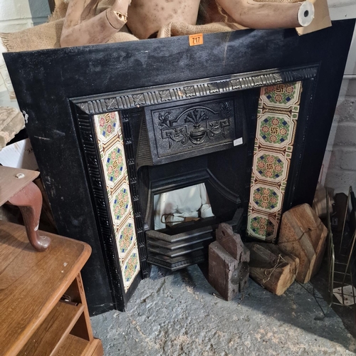 717 - Cast Iron Fire Front With Original Tile Inset