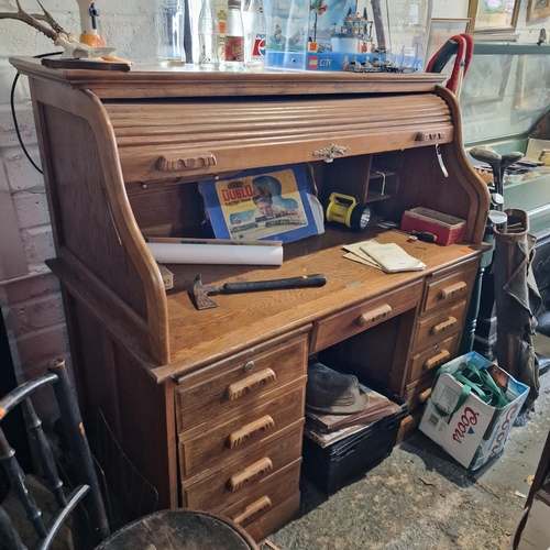 721 - Oak Roll Top Writing Desk