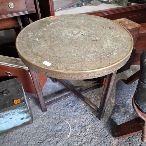 737 - Brass Topped Circular Folding Table - Needs Attention