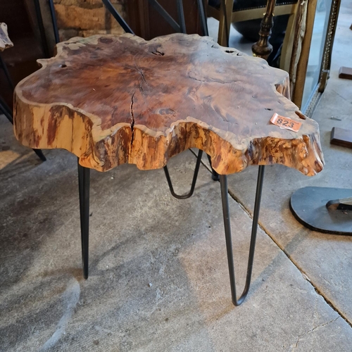 823 - A Yew Side Table With Hair Pin Legs