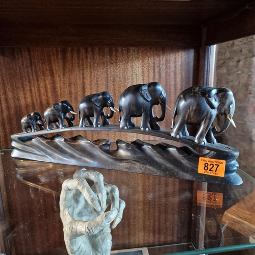 827 - Tribal Carving Of Herd Of Elephants