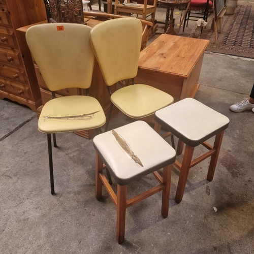 54 - 2 'Balmoral Tubular' Retro Chairs (1 Needs Attention) & 2 Retro Stools