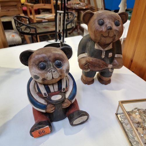 66 - Pair Of Wooden Ornamental Bears