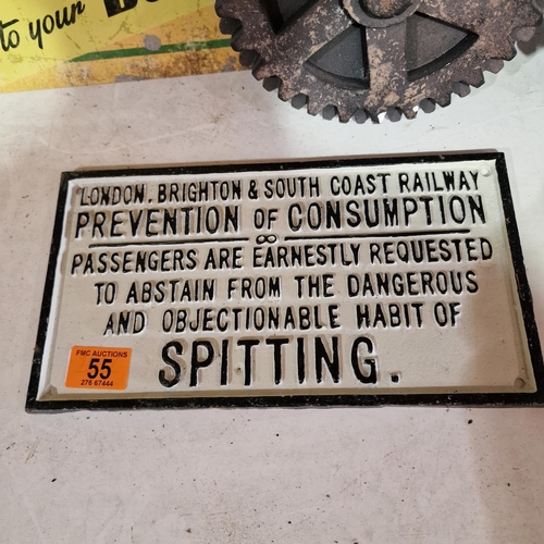 55 - Cast Railway No Spitting Sign
