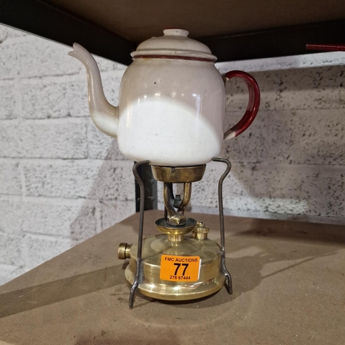 77 - Primus Stove & Enamel Teapot