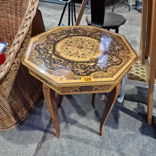 129 - Lovely Octagon Storage Table With Italian Marquatry Top