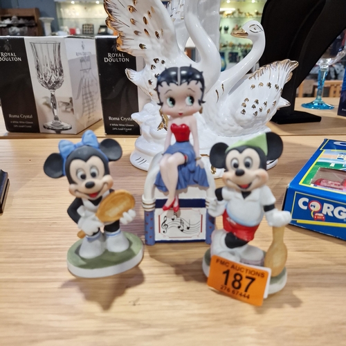 187 - Mickey & Minnie Mouse Figurines & Betty Boop Figure