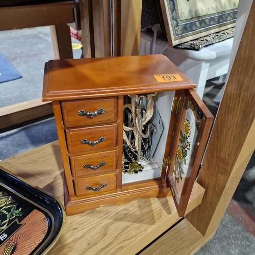 193 - Wooden Jewellery Box & Contents