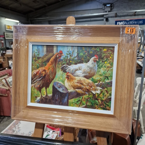 213 - D McNaughton Hen Oil Painting 12 x 16