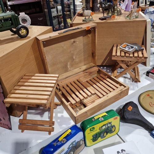 319 - Wooden Box Converts Into Picnic Table & 4 Chairs & Extra Stool