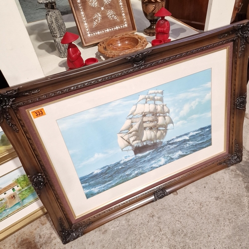 333 - Large Ornate Framed Ship Picture