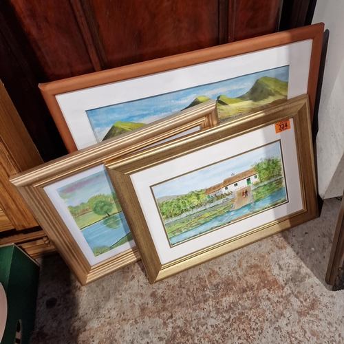 334 - 3 Framed Watercolours