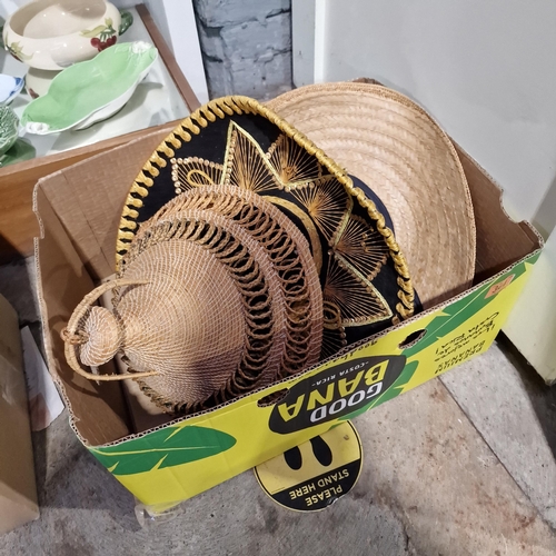 344 - Box Lot Of 5 Straw Hats