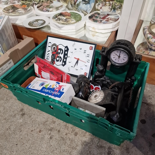 346 - Crate Lot Inc Clock, Old Telephone etc