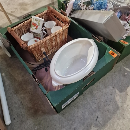 54 - Box Lot Inc Lovely Vase, Basket Of Mugs etc