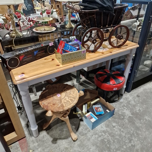 189 - Long Narrow Pine Table With Painted Legs