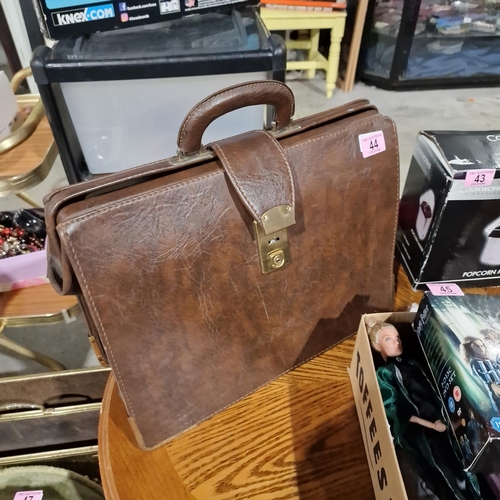 44 - Old Leather Briefcase With Key