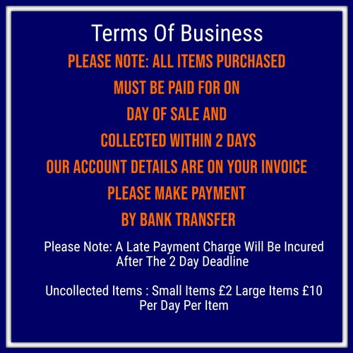 0 - Terms Of Business: 
Please Note - We open on Friday from 10am leading up to auction and Saturday mor... 