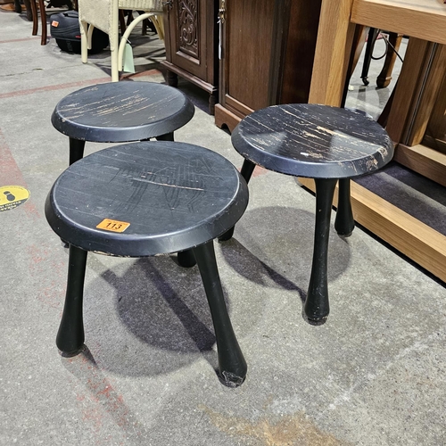 113 - Pair Of Black 3 Legged Stools