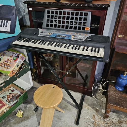 132 - Yamaha Keyboard With Stand & Stool