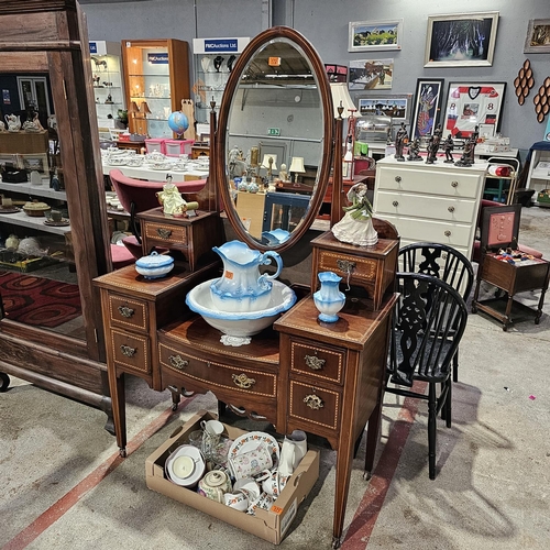 172 - Edwardian Inlaid Mahogany Dressing Table With oval Mirror