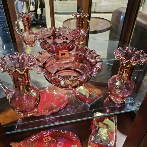 801 - Shelf Lot Of Cranberry Glass