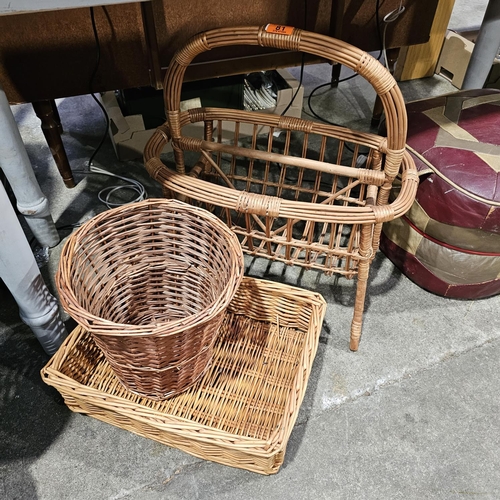 81 - Lot Of Wicker Items Inc Magazine Holder etc