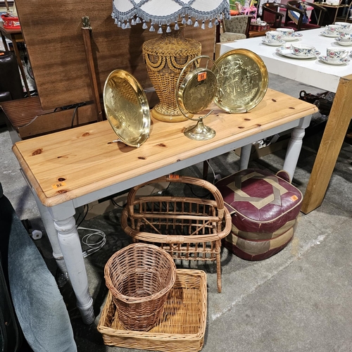 82 - Narrow Pine Table With Painted Legs