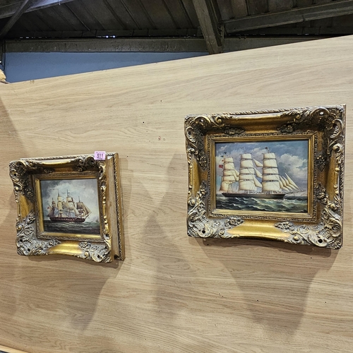 511 - Pair Of Beautiful Carved Frames With Prints Of Ships