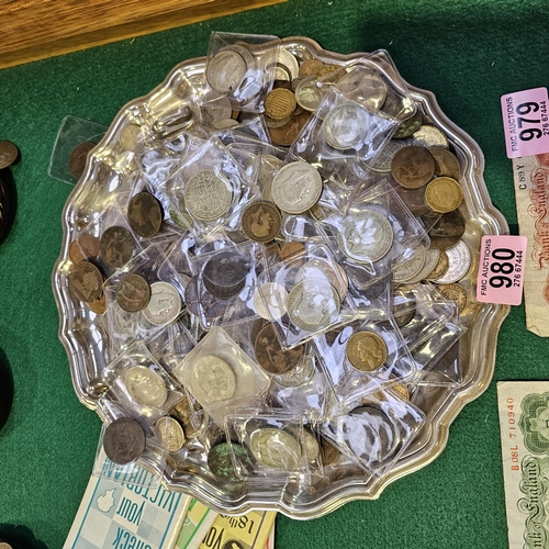 980 - Large Assorted Tray Of Coinage Inc Half Crowns & One Shillings