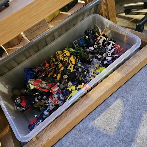 54 - Large Box Lot Of Toy Figurines Inc Turtles, Transformers etc