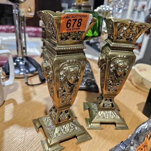 678 - A Beautiful Pair Of Victorian Brass Vases