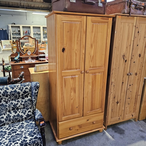 76 - Good Pine Double Wardrobe With Drawer