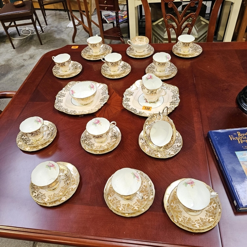 158 - Cream Gold & Pink Victorian Rose Paragon Tea Set, Sups, Saucer, Side Plates etc