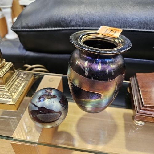 173 - Art Glass Vase & Paper Weight