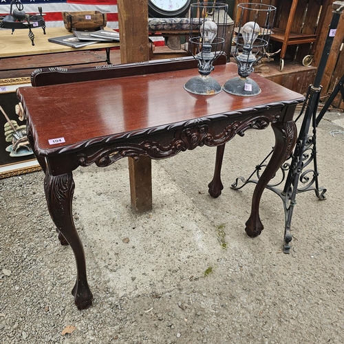 104 - A Mahogany Carved Console Table With Ball & Claw Feet