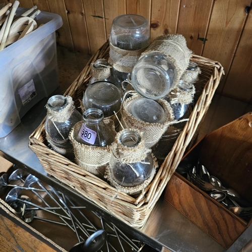 580 - Basket Of Bottles & Small Box Of Cutlery