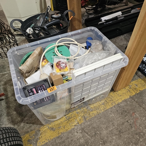 257 - Large Crate Lot Inc Cable Markers, Sockets etc