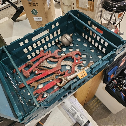 292 - Crate Of Old Tractor Wrenches etc