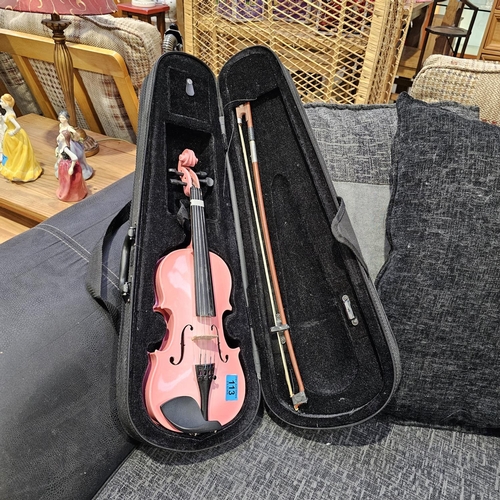 113 - Childs Pink Violin With Bow