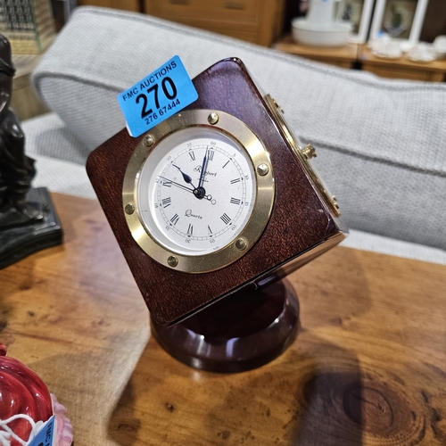 270 - Lovely Table Swivel Barometer With Clock