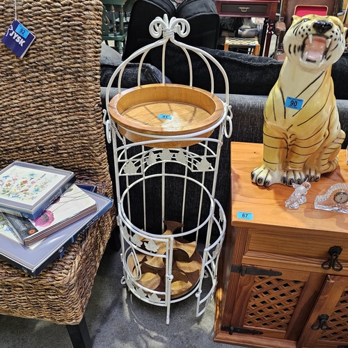 91 - White Wrought Iron Wine Holder With Tray
