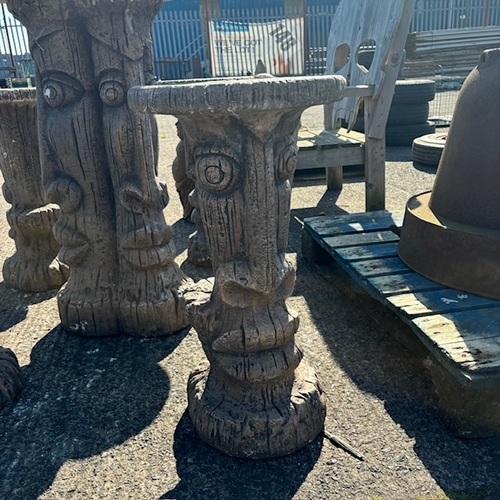 73A - An Ornate Concrete High Garden Table & 4 Matching High Stools, Depiciting Easter Heads