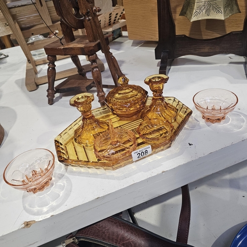 208 - Amber Glass Dressing Table Set