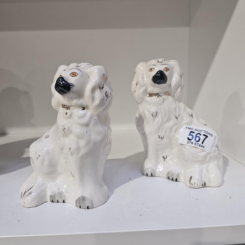 567 - 2 Small Beswick White Mantle Dogs