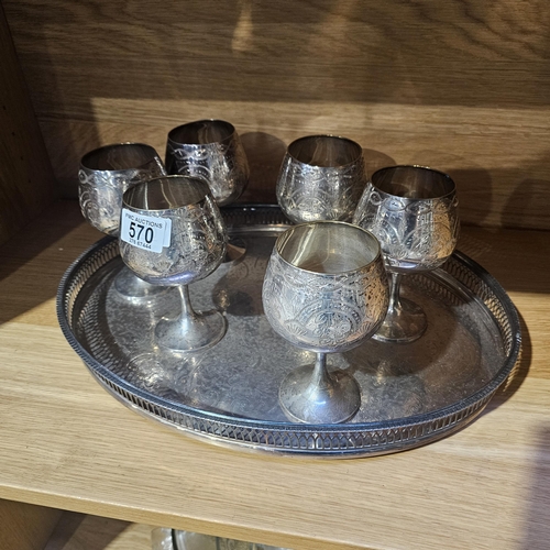 570 - EPNS Tray With 6 Goblets