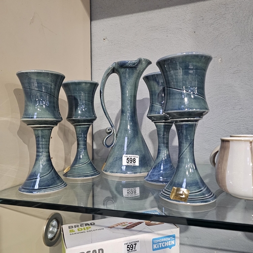 598 - O'Riain Pottery Jug & 4 Goblets