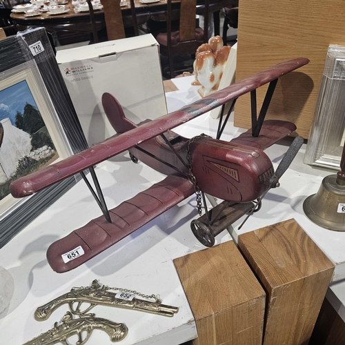 651 - Large Wooden Bi Plane