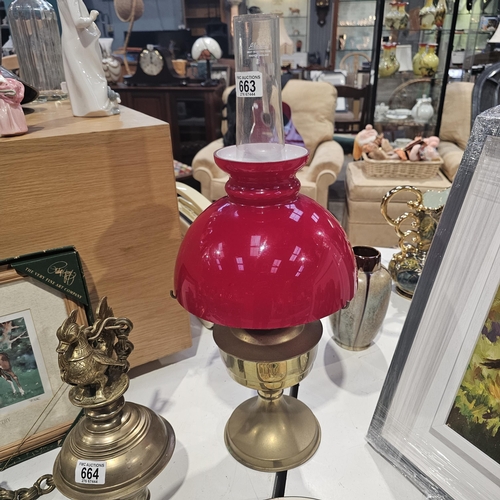 663 - Aladdin Oil Lamp With Red Globe Model 21c Complete With Mantle